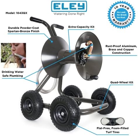 ELEY Hose Reel Cart Bundle – ELEY Hose Reel Cart with Wheels, Eley Extra Capacity Hose Reel Kit for Additional Hose Capacity, & Eley Quad 2 Wheel Kit for Conversion from 2 to 4 Wheels