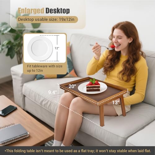 Image of Large Bed Table Tray with Support Bar and Foldable Legs, Bamboo Breakfast Food Trays Table for Bed Sofa Eating and Laptops, TV Lap Tray Table on Couch (Applied for Invention Patent)