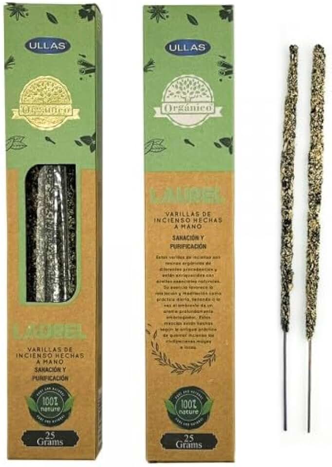 Incienso Orgánico de Laurel - ULLAS - Hecho a Mano - 25gr - Hecho en India - 100% Natural