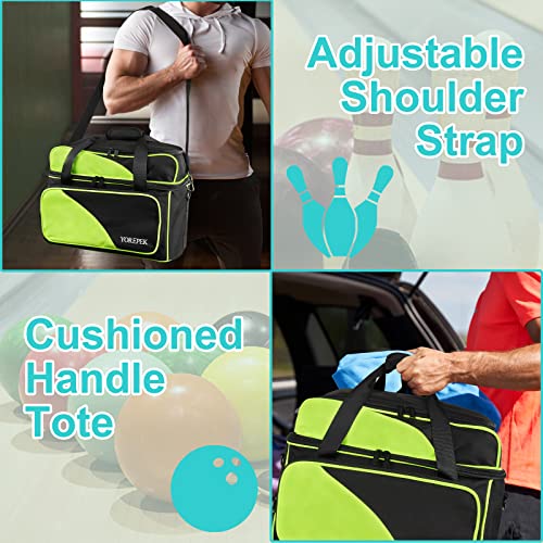 Yorepek Bowling Ball Bag, 2 Ball Bowling Tote Bags With Padded Ball Holder And Large Insulated Pocket, Water Resistant Bowling Shoe Bag Fit Size 14 Shoes, Bowling Accessories Bag For Women Men, Black #TOP4