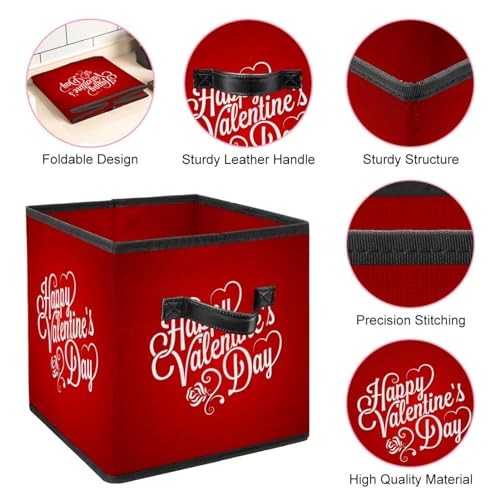 Boîte de rangement pliable cube Red Love en tissu avec poignées - 5