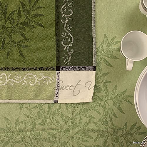 Sweet Us Wipeable Tablecloth Spill Resistant Teflon Coated Floral Cotton French Provencal Jacquard Tablecloth For Rectangle Tables 63X98 Inches Green Oliviers #TOP5