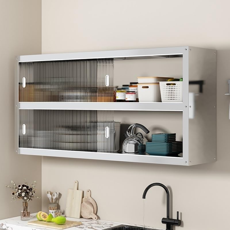 Armadio da parete industriale in acciaio inox, grande capacità, con ante scorrevoli (70 x 30 x 70 cm) per uso domestico e commerciale