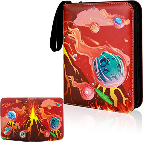 Card Binder for Pokemon Cards,4-Pocket Card Collector Album Holder Fits 400 Cards with 50 Removable Sleeves Portable Card Book Set Folder Organizer for Trading Cards Toys Gifts for Kids (Wine red)