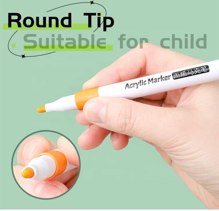 Image of Acrylic Marker Pens - 12 Vibrant Colors, Fine Tip, Quick-Dry, Water-Based Ink for DIY Crafts, Rock, Wood, Glass, Paper, Fabric Art for Kids & Adults (Acrylic MarkerPen 12)