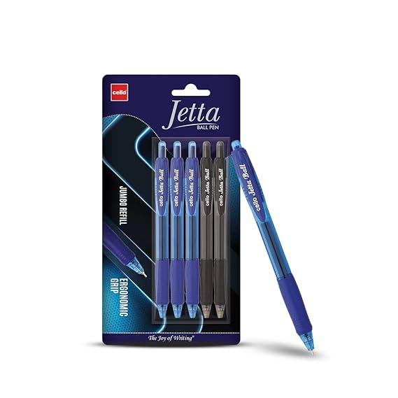 Cello Jetta Ball pens 3 blue, 2 black pensJumbo refill ball pen