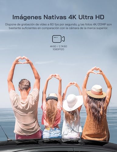 WOLFANG GA420 Cámara Deportiva Doble Pantalla 4K 60FPS 24MP, 10M Cuerpo/40M Impermeable, WiFi Webcam Videocámara Subacuática, Micrófono Dual, Control Remoto, EIS, 2x1350mAh Baterías,Accesorios - imagen 5