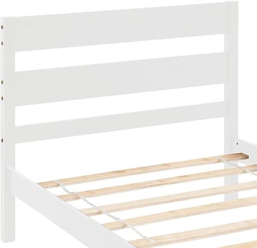 Miniatura 6 de Base de cama de plataforma de madera de tamaño individual con cabecera y estribo de estilo moderno, marco de cama de madera con patas de soporte