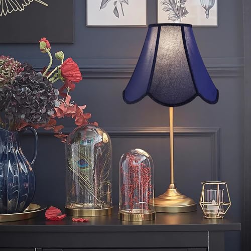 GO&SO Navy Blue Lamp Shade Scalloped Lampshade,Petal Edge Braid Bell Lamps Shades,Lamp Shades for Table Lamps,Fabric Lampshades Medium,6\"Top x 13\"Bottom x 10.6\"Vertical Height (Spider) -Easy Assembly