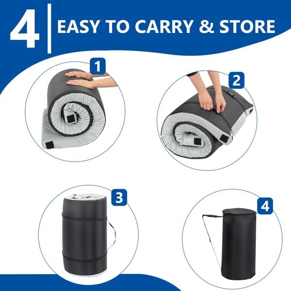 Memory Foam Camping Mattress, Portable Sleeping Pad for Tent, Car, Guest or Floor Use, Foldable Roll Up Bed with Washable Cover, Waterproof Non-Slip Bottom, Thick Support Foam, Easy Storage