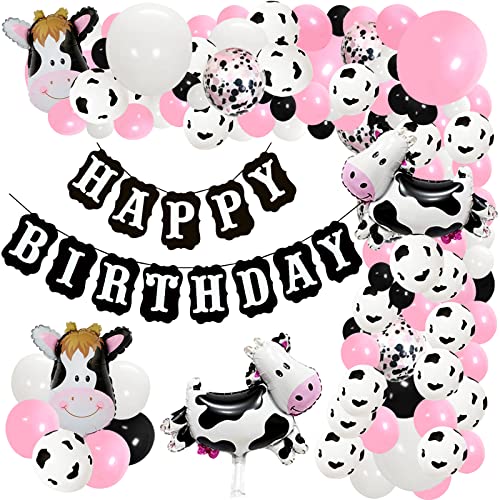 102 Pcs Funny Cow Party Decorations Cow Balloons Garland With Cow Happy Birthday Banner, Cow Print Balloon Arch Kit Pink Farm Animal Theme Party Balloon Garland Arch Kit For Kids Birthday Farm Party Decor #TOP3