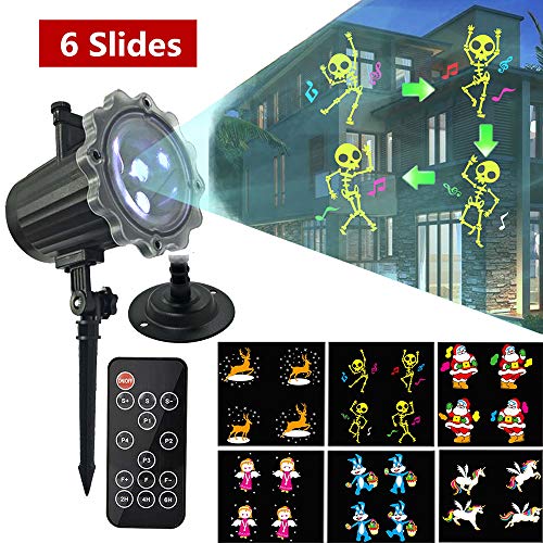 LED Animated Projector Lights, Halloween Christmas Holiday, 6 foil Pattern Light Projector with Remote Control, Waterproof, Decorative Outdoor Indoor Lighting for Birthday, Yard, Garden Decorations.