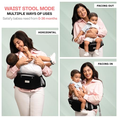 Image of Baybee 6 in 1 NeoNest Baby Carrier for 0 to 3 Year Baby with Hip Seat, Kangaroo Bag, Lumbar Back Support, Breathable Mesh Fabric (Black)