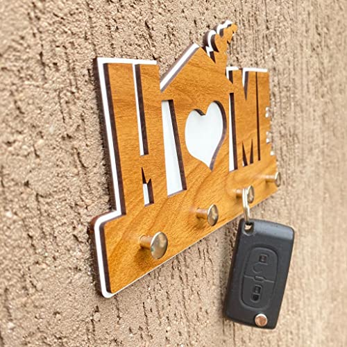 Porta Chaves em MDF - Home com 4 posições - Carvalho e Branco