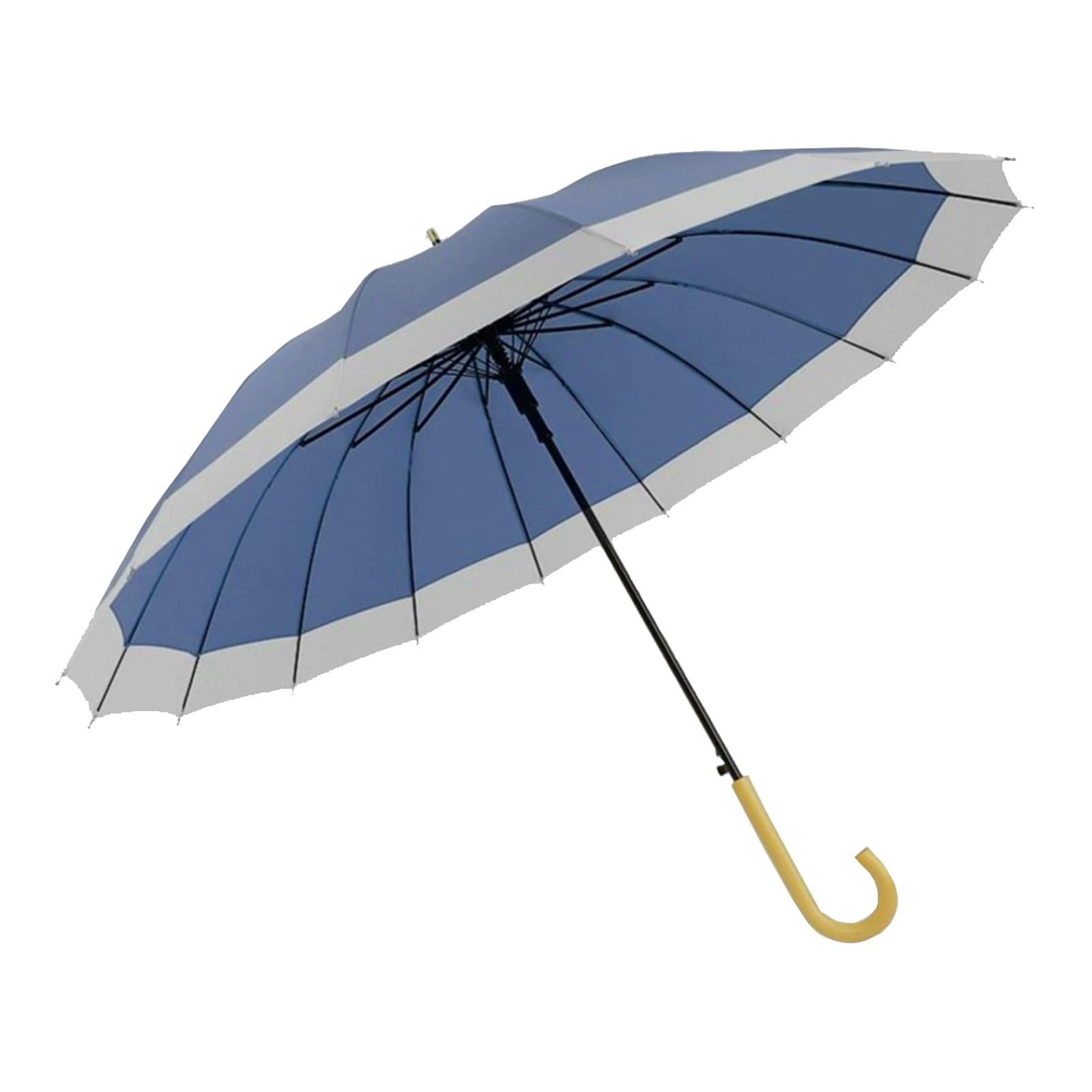 ThreeH Large Umbrella Windproof Auto Open Wood Hook Handle Stick Rain Umbrella with Sturdy 16K Ribs for Rainy or Sunny Days,Navy
