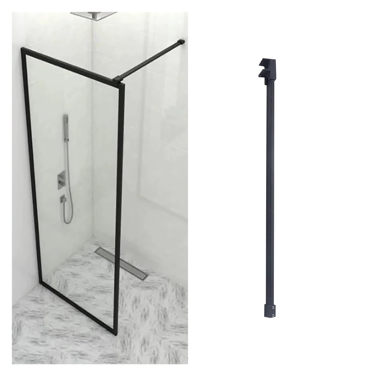 CHZDPP Stainless Steel Frameless Glass Stabilizer Bar, Wall-to-Glass Shower Stabilizer Rod, Shower Support Bar for Wet Area Divider(Black,43.3 in/1100 mm)