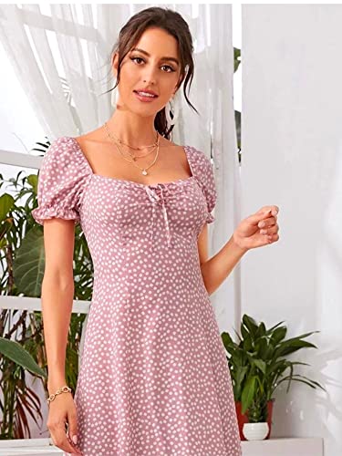Image of Dream Beauty Fashion Women's Polyester Printed A-line Square Neck Half Sleeve Knee-Long Dress (Dress Momo)