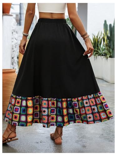 MakeMeChic Women's Floral Maxi Skirt A Line Elastic Waisted Ruffle Boho Long Skirts3