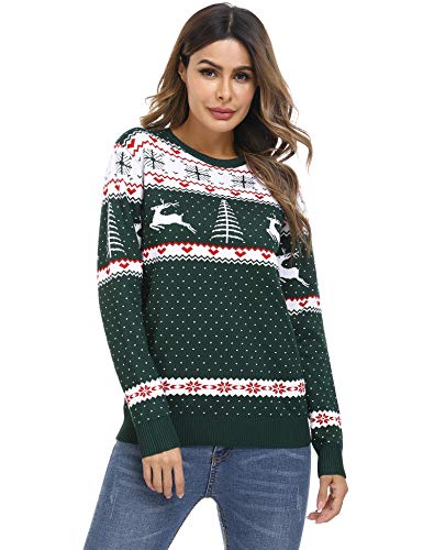 Irevial Jersey Suéter de Navidad para Mujer Jersey navideño Mujer Manga Larga Estampadas Pullover de Punto Cuello Redondo Invierno