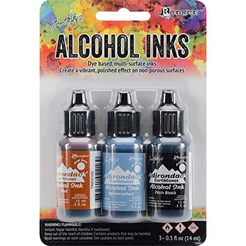 Adirondack Earthtones Alcohol Ink .5oz 3/Pkg-Miners Lantern-Rust/Stonewash/Pitch Blk