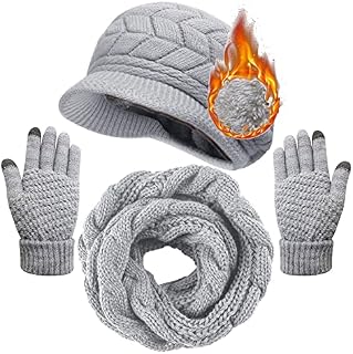 Yutdeng Winter Hat Scarf and Gloves Set Knitted Warm Neck Warmer Touchscreen Gloves and Berets for Women Winter Outdoor Sports Set