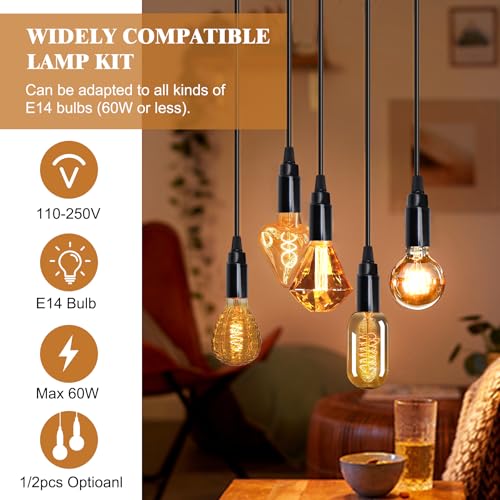 Pendant Light Fitting, E14 Lamp Holder with 4.5 M Lamp Cable With Switch and Plug, Black Ceiling Pendant Light Fitting - Image 4