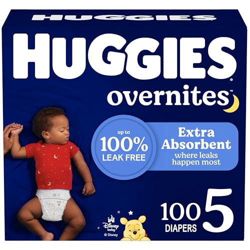 Image of Huggies Size 5 Overnites Baby Diapers: Overnight Diapers, Size 5 (27+ lbs), 100 Ct (2 Packs of 50), Packaging May Vary