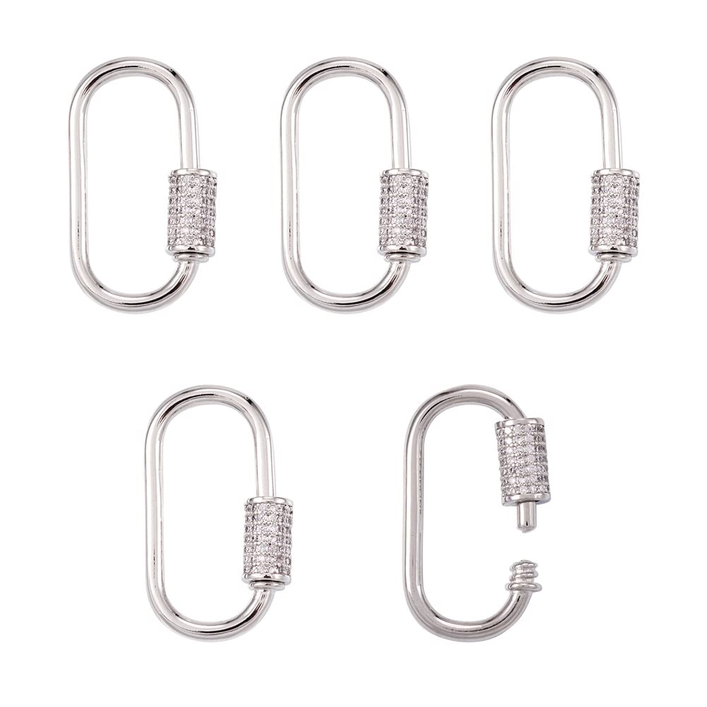 Craftdady 5Pcs Cubic Zirconia Screw Carabiner Lock Charms Golden Oval Necklace Chain Clasp Clip Clear Crystal Rhinstone Link for Jewellery Making