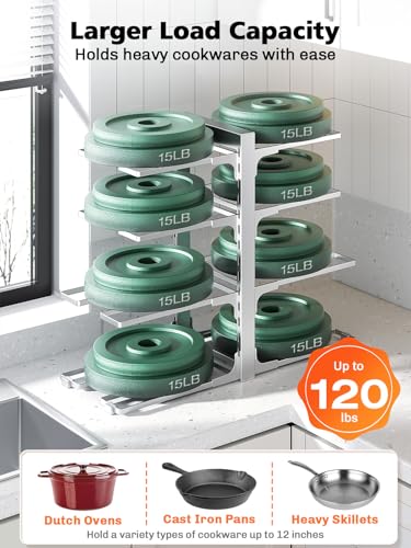 Image of MUDEELA 8-Tier Pots and Pans Organizer under Cabinet, 15.83 inch Height Heavy Duty Pot Pan Organizer Kitchen Cabinet Organization and Storage, Adjustable Pot Rack for Frying Pan, Cast Iron Skillet, Sliver