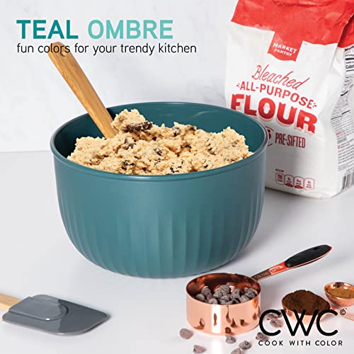image for COOK WITH COLOR 4pc Plastic Mixing Bowl Set with Lids (Teal Ombre, 210