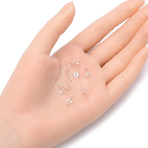 Miniatura 3 de Adabele - 20 pares de aretes de plata de ley auténtica, 0.028 in, pin de 0.118 in (0.12 pulgadas), pequeño pegamento en almohadilla plana con 40