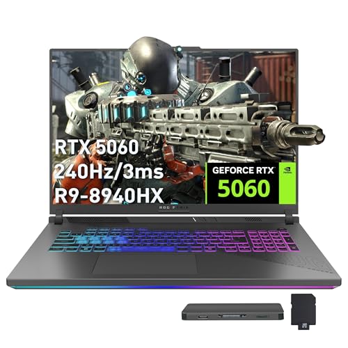 Image of ASUS ROG Strix G18 18 inch WQXGA 240Hz Gaming Laptop, AMD Ryzen 9 8940HX, GeForce RTX 5060 8GB GDDR7, 64GB DDR5, 3TB Storage(2TB SSD+1TB Docking Station Set), 4-Zone RGB Backlit Keyboard, Win 11, Gray