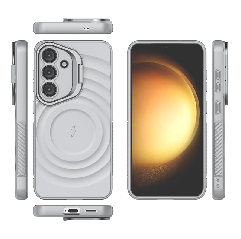 Image of LuxuryKase Shockproof Case for Samsung Galaxy S25 Plus | Ripple Pattern | Camera Protection | Inner Velvet Fabric Lining | Protective Cover with Enhanced Grip & Wireless Charging Support - Grey