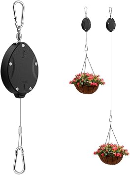 Retractable Plant Hanger - Plant Hooks Pulley System with Adjustable 63Inch Stainless Steel Rope Easy Stop for Watering, Bird Feeding & Storage | 33lbs MaxLoad,Indoor/Outdoor Use Updated Black 1Pack