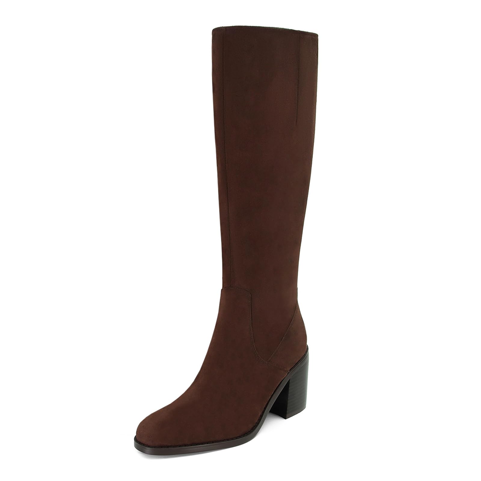 Knee High Boots for Women Round Toe Chunky Heel Tall Leather Boots Side Zipper Comfortable Fashion Long Shoes