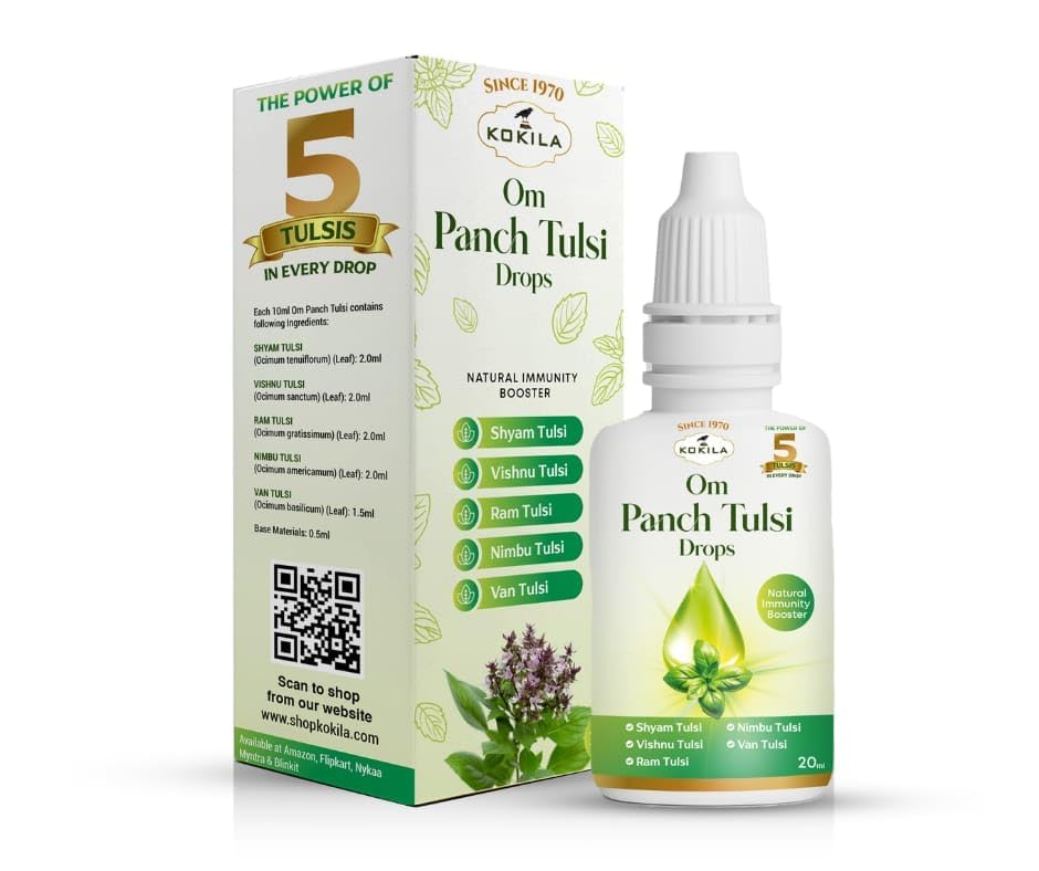Kokila Om Panch Tulsi Drops 20ml | Natural Herbal Tulsi Extract with the Goodness of Five Types of Tulsi | Traditional Ayurvedic Wellness Support
