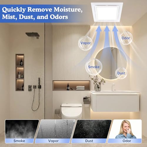 Bathroom Fan With Light 13.4 in Panel,180 CFM,1.0 Sones,12" Ceiling Mount by Lwoxvzjk - Used condition - Image 5
