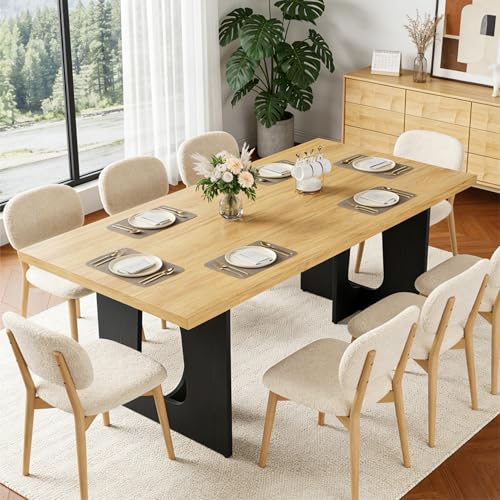 GarveeHome Dining Table for 6-8 People - 71" Modern Long Kitchen Table with Large Tabletop & Heavy Duty Pedestal Legs, Dinner Table for Kitchen, Conference Room, Home, Natural & Black Natura