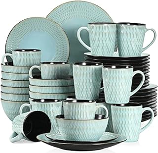 vancasso PLUVO Embossed Dinner Set, Stoneware Vintage Look Grey Dinnerware Tableware, 16 Pieces Dinner Service Set for 4, Include Dinner Plate, Dessert Plate, Cereal Bowl and Mug
