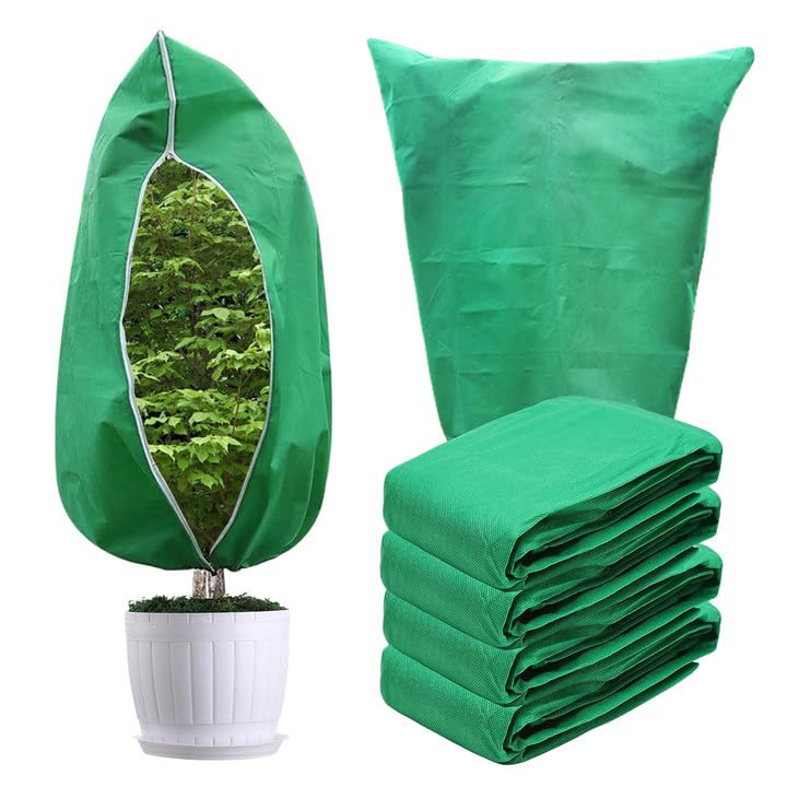 GOEDCH 4 Piezas Saco Protector de Plantas: 80 x 120 cm Verde Funda para Plantas Cubierta Protección con Cremallera, Protector Anti Heladas para Plantas Transpirable para Protección contra el Frío