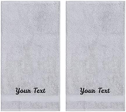 Personalized Towels, Hotel & Spa Quality, Super Soft, Highly Absorbent, Bathroom Towel Sets, 100% Turkish Genuine Cotton Monogrammed Towels 2 Piece Hand Towel Set for Face, Dorm, Gym & Spa, Light Grey