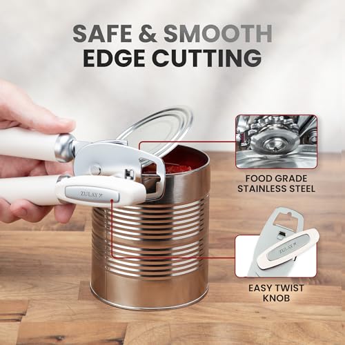 Image of Zulay Kitchen Manual Can Opener Heavy Duty Patented Stainless Steel, Cream