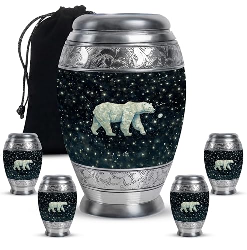 Image of Polar Bear Decorative Urn for Mom & Dad - Decorative Urns for Male & Female - Funeral Urns - Cremation Urns for Men - Ashes Urns Human Remains - 1 Large & 4 Small - Funeral Urns for Ashes