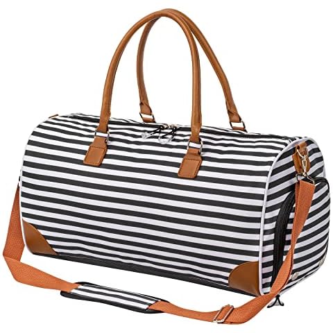 Kuston Sports Gym Bag with Shoes Compartment &Wet Pocket Gym Duffel Bag Overnight Bag for Men and Women, stripe-black Cover