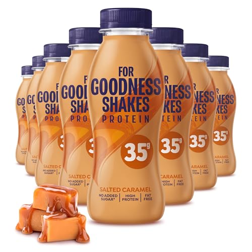 For Goodness Shakes Salted Caramel Protein Shakes, 35g Protein, High Protein, Fat-Free, Ready-To-Drink, No Added Sugar, Gluten-Free, Pre & Post Workout, 8 x 330ml
