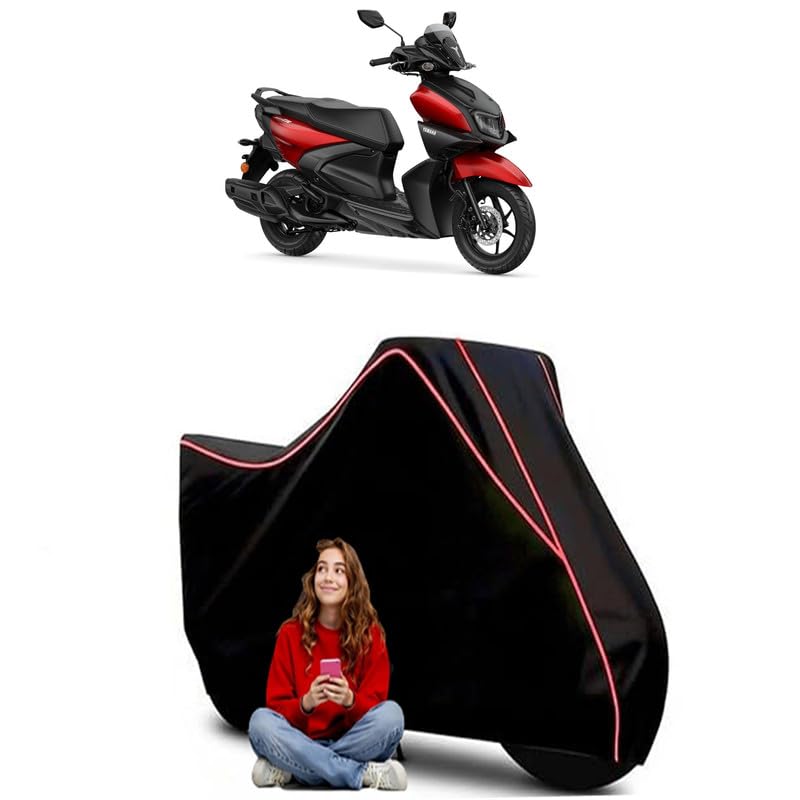Image of Cygnus Ray ZR Scooty Bike Cover Water Resistant Outdoor Use Universal Fit Scooters Motorcycles Heavy Duty UV Protection Dust Rain Scratch Resistant Elastic Bottom Black Blue Piping