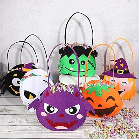 CLISPEED 6pcs Halloween Süßigkeiten Taschen Tragbare Goodie Handtaschen Süßigkeiten Filz Halter Eimer Süßes oder Saures Kürbiskörbe Halloween Dekoration Cover