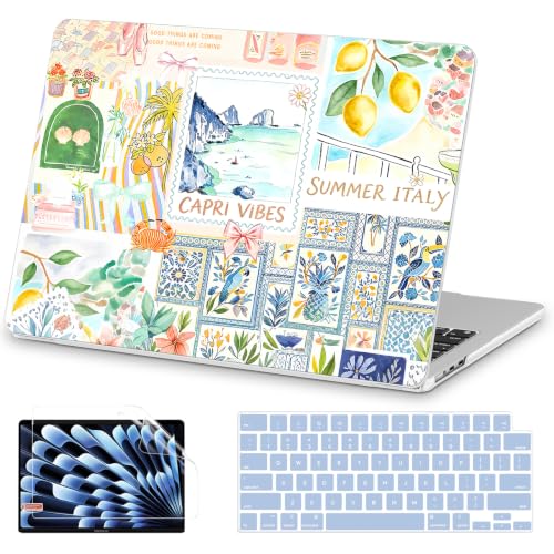 Image of AKIT for MacBook Air 15 inch Case M5 M4 M3 M2 Chip 2026-2023, Blue Stamp | A3448 A3241 A3114 A2941, Cute Unique Pattern Hard Shell Laptop Case+Keyboard Cover+Screen Protector for MacBook Air 15 inch