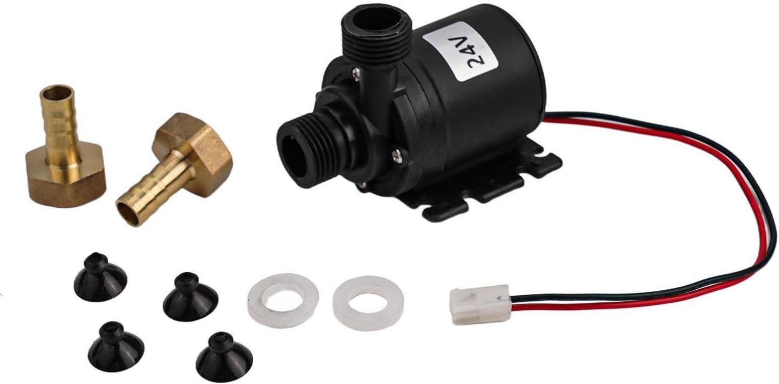 Low Noise Brushless Pump Kit DC 12V 24V Solar Powered for Hot Water and Cooling System Circulation with Compatible Thread Inlet Outlet (24V)