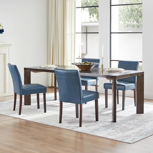 Watson & Whitely Upholstered Kitchen & Dining Room Chairs with Low Back, Faux Leather Armless Dining Chairs with Solid Wood Legs, Set of 2, Blue - Image 6